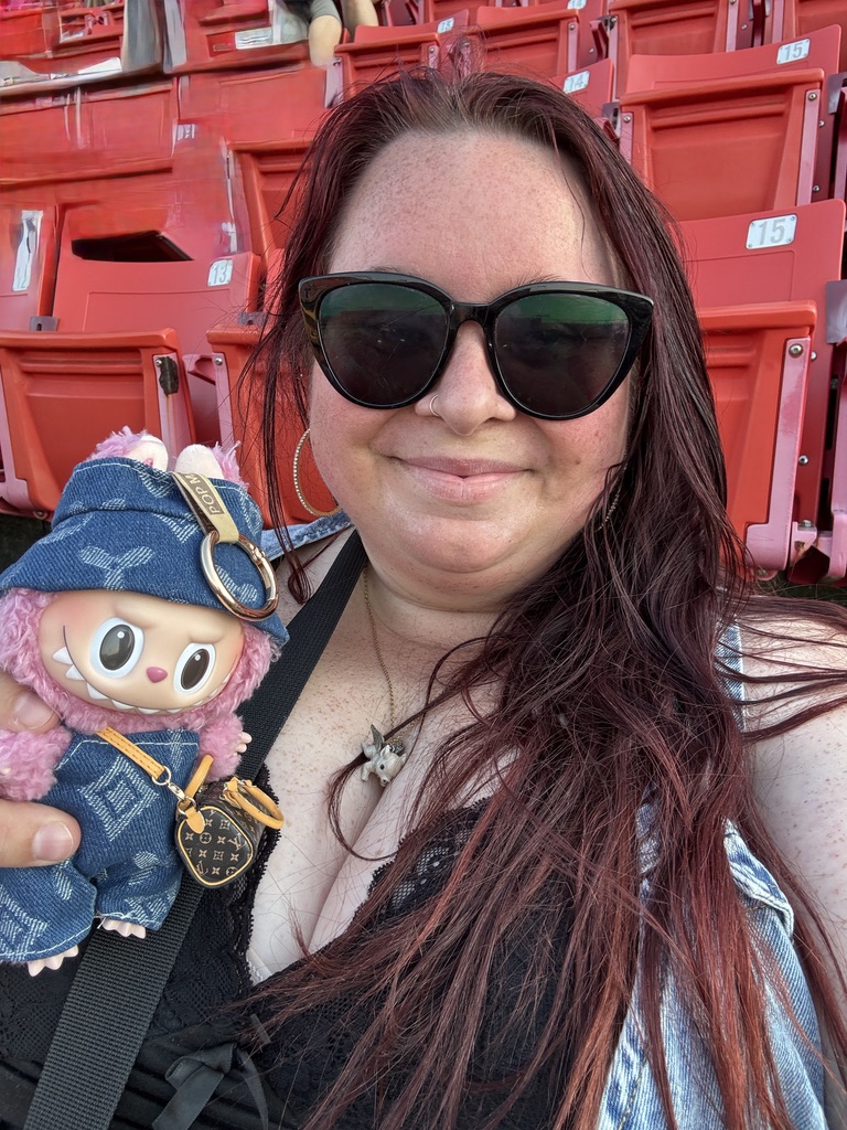 Laura with her Labubu at Beyoncé